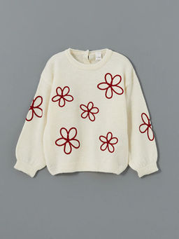 Bisiklet Yaka Nak??l? K?z ?ocuk Triko Kazak