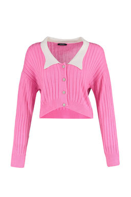 TRENDYOLMILLA Indigo Super Crop Gomlek Yaka Garnili Triko H?rka TWOAW23HI00519 фото 7