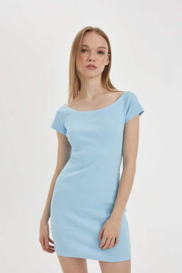 Coool Bodycon Vucuda Oturan Kay?k Yaka Basic Duz Fitilli Kaskorse K?sa Kollu Mini Elbise - Defacto фото 2