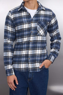 TRENDYOL MAN Mavi Slim Fit K?sl?k Kareli Ekose Oduncu Gomlek TMNAW22GO0090 - Trendyolmilla фото 3