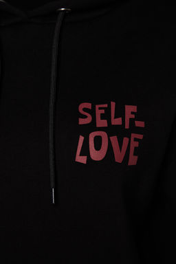 Siyah S?rt Bask? Detayl? Oversize/Genis Kal?p Kal?n Ici Polarl? Orme Sweatshirt TWOAW22SW0687