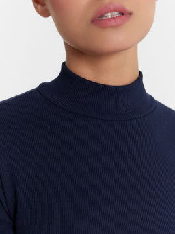 Облегающее платье миди в рубчик синего цвета