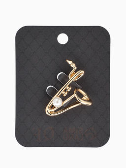 Брошь «Саксофон», музыка, жемчуг, цвет белый в золоте
