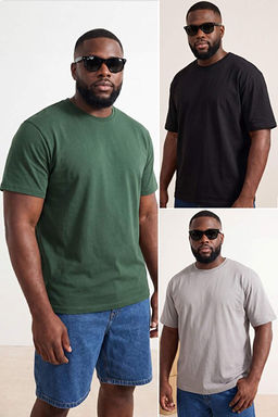 Siyah- Haki-Gri Regular/Rahat Kal_p 3l_ Paket B_y_k Beden T-Shirt TMNSS24BF00059