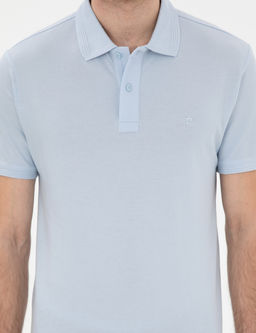 A__k Mavi Slim Fit %100 Pamuk K_vr_lmaz Polo Yaka Basic Ti__rt