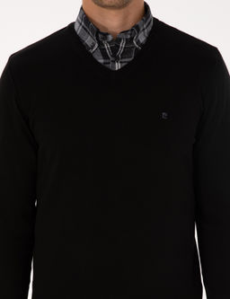 Siyah Slim Fit V Yaka Basic Triko Kazak - Pierre cardin фото 6