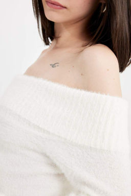 Базовый трикотажный свитер приталенного силуэта с открытыми плечами - Defacto фото 5