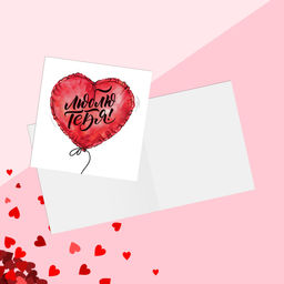 Цена за 20 шт. Открытка?мини С Днём Влюбленных, сердце?шарик, 7?7 см