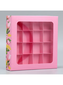 Цена за 4 шт. Коробка для конфет, кондитерская упаковка, 16 ячеек «От всего сердца», 18.9×18.9×3.8 см