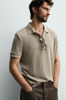 POLO REGULAR FIT JACQUARD RAYAS / Tostado