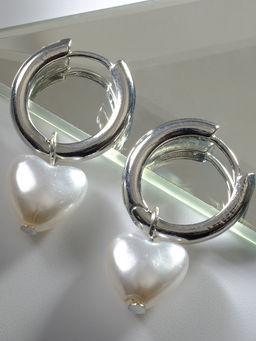 Серьги со съёмным элементом «Трансформер» сердечко жемчужное, цвет белый в серебре