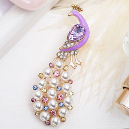 Брошь «Павлин», с жемчужным хвостом, разноцветная в золоте