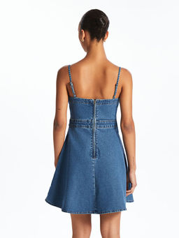 Kare Yaka Mini Jean Elbise
