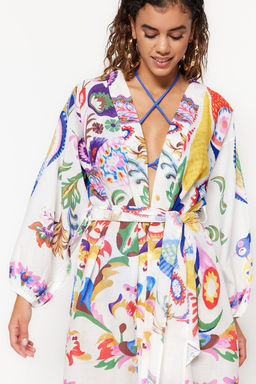 Cicek Desenli Kusakl? Mini Dokuma Balon Kollu %100 Pamuklu Plaj Kimono&Kaftan TBESS22KM0022 - Trendyolmilla фото 4