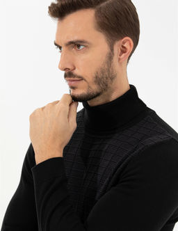 Siyah Slim Fit Bal_k__ Yaka Triko Kazak - Pierre cardin фото 2