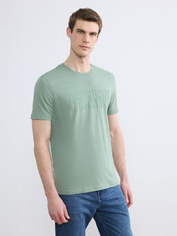 Bisiklet Yaka Bask?l? Penye Erkek Ti??rt