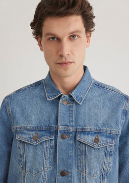 Drake Classic Denim Puslu Indigo Mavi Jean Ceket  фото 7