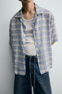 CAMISA JACQUARD CUADROS / Azul / Blanco - Zara фото 7