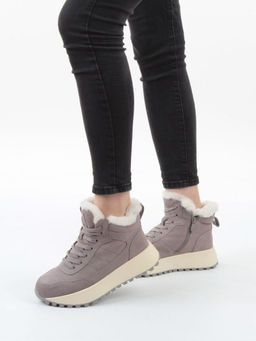 04-PAML08-3Z GRAY Ботинки зимние женские (натуральная замша, 100% шерсть, натуральный мех)