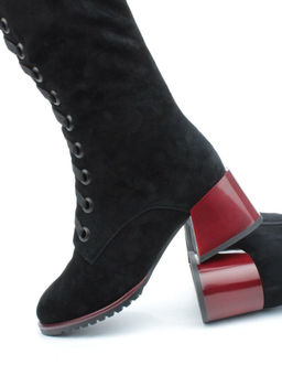 02-KF20025 BLACK Сапоги зимние женские (натуральная замша, байка и натуральный мех) - Фабричный китай фото 12