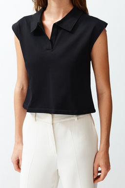 TRENDYOLMILLA Ekru %100 Pamuk Polo Yaka Regular/Normal Kal?p Orme T-Shirt TWOSS24TS00075 фото 2