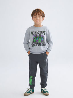 Bisiklet Yaka Minecraft Bask?l? Erkek ?ocuk Sweatshirt
