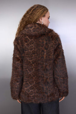 Cok Renkli Leopar Desenli Oversize Kal?p Kurk Mont TWOAW26MO00060
