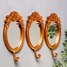 Декоративные крючки настенные с зеркалом «Цветочные», набор 3 шт., 38×25×4.2 см