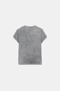 CAMISETA LAVADA FLOR RELIEVE / Gris - Zara фото 5