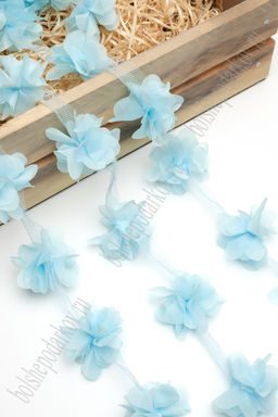 Цветочек шифоновый 5,5 см на ленте (35 шт) SF-7043, голубой №169