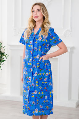 Халат женский из бязи Ирина голубой макси