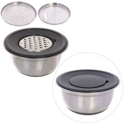 Миска из нержавеющей стали 2л на силиконовом основании 22см с 3-мя насадками-терками