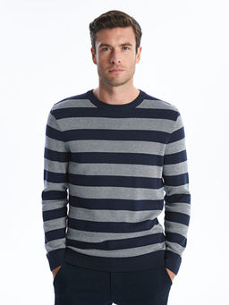 Bisiklet Yaka ?izgili Erkek Triko Kazak