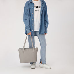 Сумка - шоппер женская на молнии, 43×13×30 см, однотонная, серая