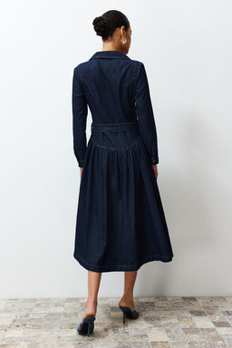 Trendyolmilla Mavi Kemerli Ceket Yaka Maxi Denim Elbise TWOSS24EL00776