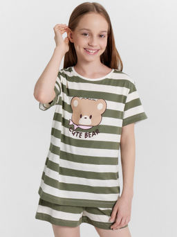 Комплект домашний для девочек в полоску с принтом cute bear