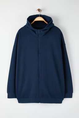 TRENDYOL MAN Buyuk Beden Siyah Oversize/Genis Kesim Fermuarl? Kapusonlu Pamuklu Sweatshirt TMNAW25AO00029 - Trendyolmilla фото 3