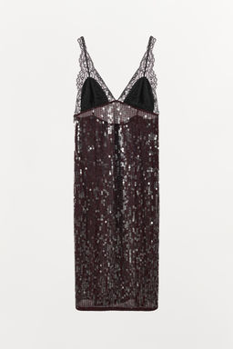 CONTRASTING SEQUIN AND LACE MIDI DRESS - Zara фото 5