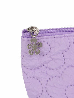 Косметичка женская «Цветочки», на молнии, ручка из бусин, сиреневая