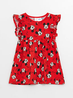 Bisiklet Yaka Minnie Mouse Bask?l? K?z Bebek Elbise