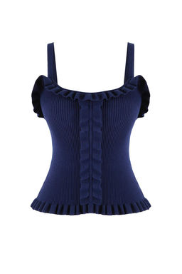 Lacivert Havuz Yaka Vucudu Saran Crop Triko Ince Bluz TWOSS26BZ00304