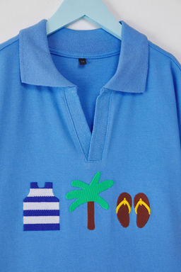 Bebe Mavisi Erkek Cocuk %100 Pamuk Bask?l? Polo Yaka Orme T-Shirt TKDSS25TS00081 - Trendyolmilla фото 2