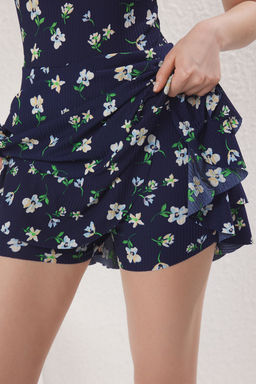 Lacivert Bask?l? Ask?l? Volanl? Sortlu Mini Tulum TWOSS23TU00044