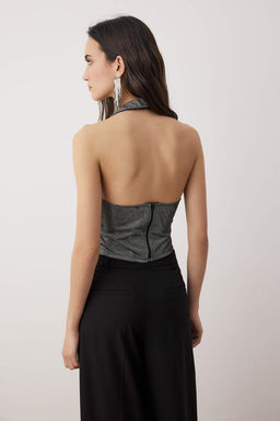 Gumus Duz V Yaka Kolsuz Orme Simli Orme Party Bluz TPRAW26BZ00042 - Trendyolmilla фото 4