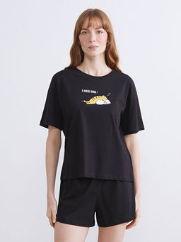 Bisiklet Yaka Bask?l? Kad?n Pijama ?st?