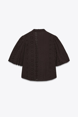 SHIRT WITH CUTWORK EMBROIDERY AND PUFF SLEEVES - Zara фото 8