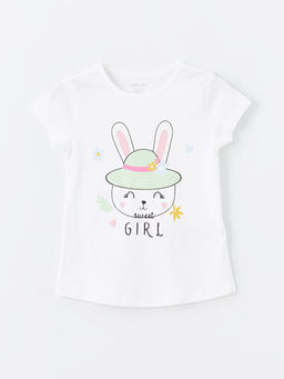 Bisiklet Yaka Bask?l? K?z Bebek Ti??rt