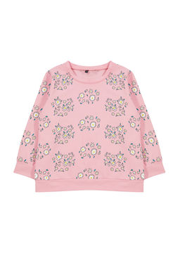 Pembe*004 K?z Cocuk Mevsimlik-Ince Cicek Desenli Orme Sweatshirt TKDAW25SW00001