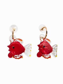 Серьги из стекла "Море", рыба, цвет красный в золоте