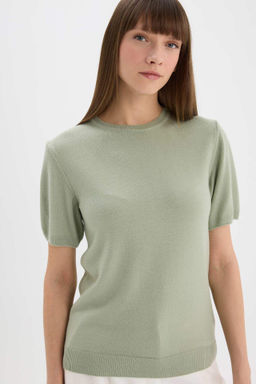 Regular Fit Basic Duz Bisiklet Yaka K?sa Kollu Triko Kazak - Defacto фото 2